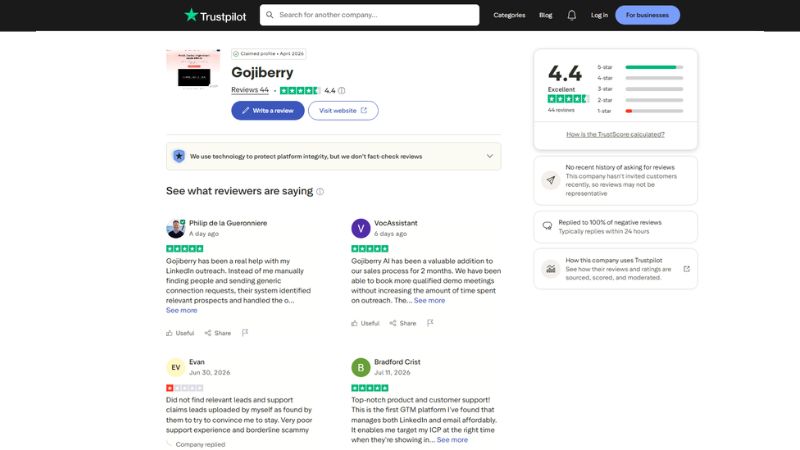 See what reviewers are saying about Gojiberry AI